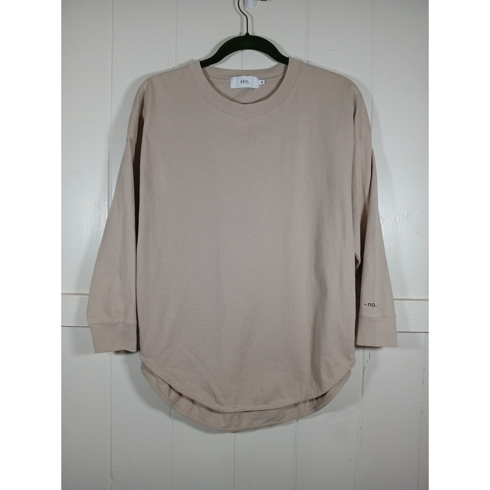 AZUL by MOUSSY Pocket T-Shirt Remember? No Curved Hem Women's Medium Tan Cotton - Picture 11 of 12